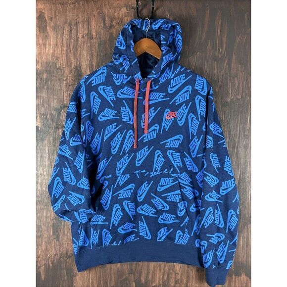 Medium Nike NSW Sportswear Essentials+ Logo Hoodie‎ Sweatshirt Blue Red Men’s M - Picture 1 of 7